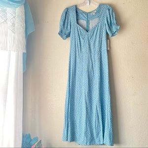 Society + Stitch Blue Polka Dot Dress Puff Sleeves XS